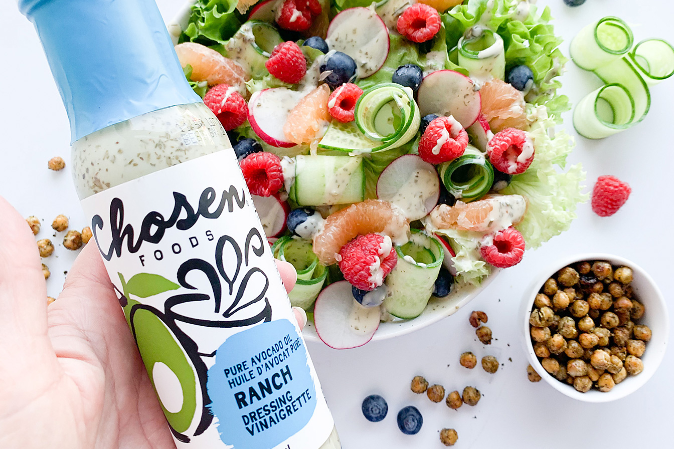 Summer Salad with Ranch Dressing and Roasted Chickpeas