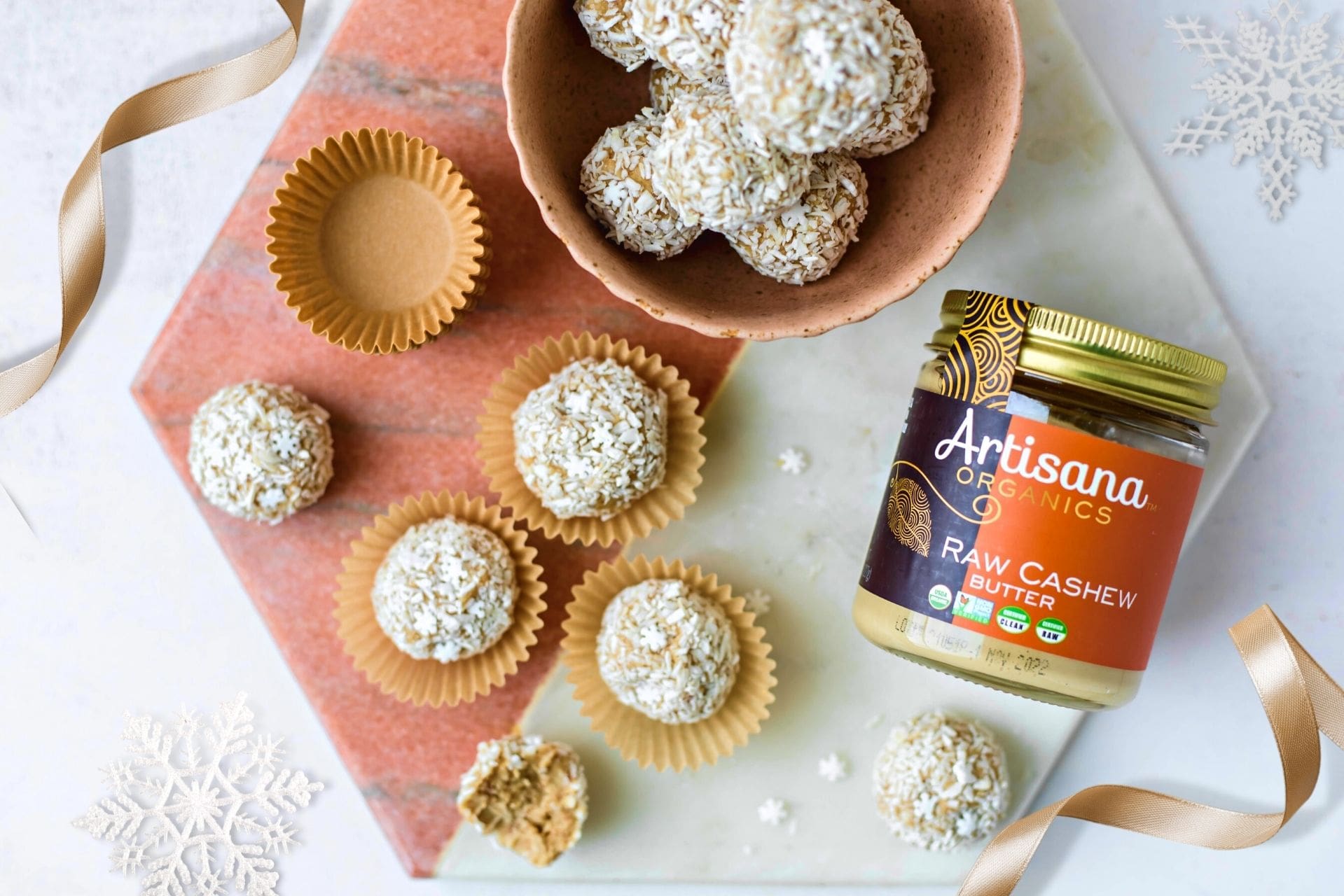 Vegan Cashew Butter Snowball Truffles 