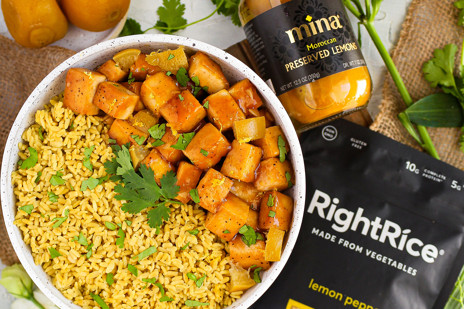 Lemon Glazed Tofu with Lemon Pepper Rice