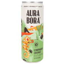 Front of Aura Bora Herbal Sparkling Water Lemongrass Coconut, 355mL