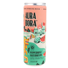 Front of Aura Bora Herbal Sparkling Water Peppermint Watermelon, 355mL