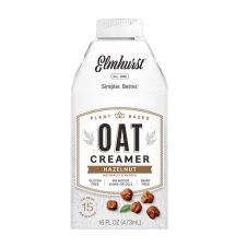 Front of Elmhurst Plant-Based Oat Creamer Hazelnut, 473ml