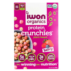 Front of IWON Organics Plant-Based Protein Crunchies Berry, 198g