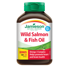 Front of Jamieson Vitamins Wild Salmon & Fish Oils, 180 + 20 Softgels