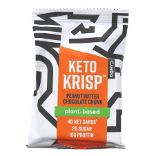 Front of Keto Krisp Keto Protein Bar Plant-Based Peanut Butter Chocolate Chunk 45g
