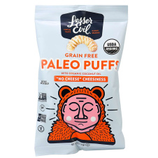 Front of Lesser Evil Organic Grain Free Paleo Puffs No Cheese Cheesiness Single Serve, 28g