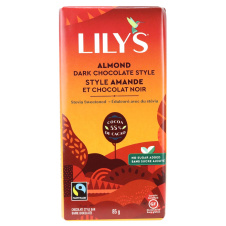 Front of Lily's Dark Chocolate Style Bar Almond, 85g