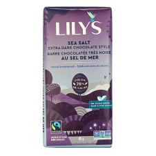 Front of Lily's Extra Dark Low-Sugar Chocolate Style Sea Salt, 80g
