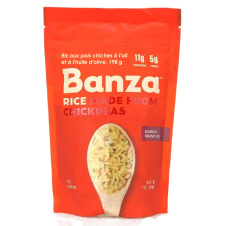 Front of Banza Chickpea Rice Garlic Olive Oil