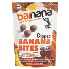 Front of Barnana Dipped Chewy Banana Bites Dark Chocolate Peanut Butter Cup, 100g
