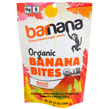 Front of Barnana Organic Chewy Banana Bites Mango Goldenberry, 100g