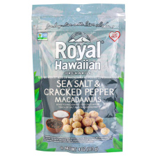 Front of Royal Hawaiian Orchards  Sea Salt and Cracked Pepper Macadamia Nuts, 113g