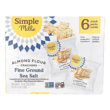 Front of Simple Mills Grain-Free Almond Flour Crackers Fine Ground Sea Salt Snack Pack, 138g