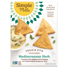 Front of Simple Mills Grain-Free Veggie Pita Crackers Mediterranean Herb, 120g