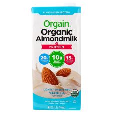 Front of Orgain Organic Protein Almond Milk Lightly Sweetened Vanilla