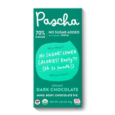 Front of Pascha Bar Zero 70% Cacao Dark Chocolate, 80g