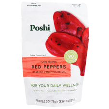 Front of Poshi Flame Roasted Red Peppers in Extra Virgin Olive Oil, 275g