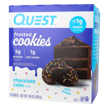 Front of Quest Keto Soft Baked Frosted Cookies Chocolate Cake Flavour, 8 Cookies