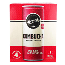 Front of Remedy No Sugar Kombucha Wild Berry, 4 x 330mL
