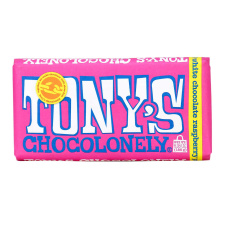 Front of Tony's Chocolonely White Chocolate Raspberry, 180g
