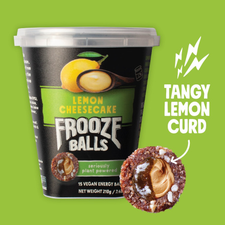Front of Frooze Balls Vegan Energy Balls Lemon Cheesecake