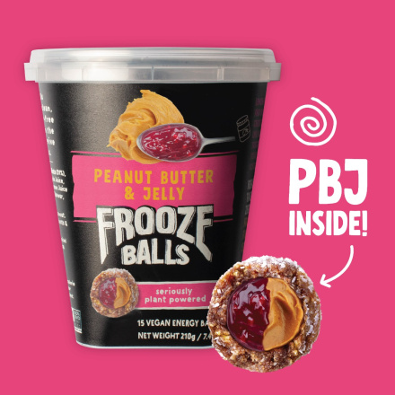 Front of Frooze Balls Vegan Energy Balls Peanut Butter & Jelly