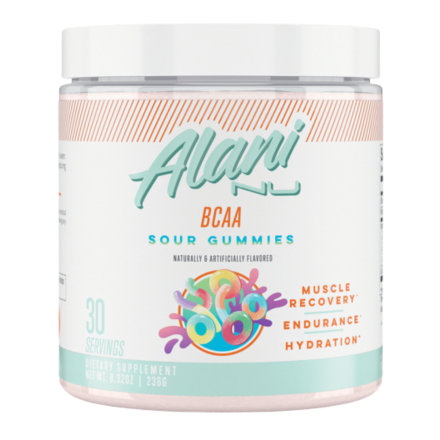 Front of Alani Nu BCAA Muscle Recovery Sour Gummies, 30 Servings