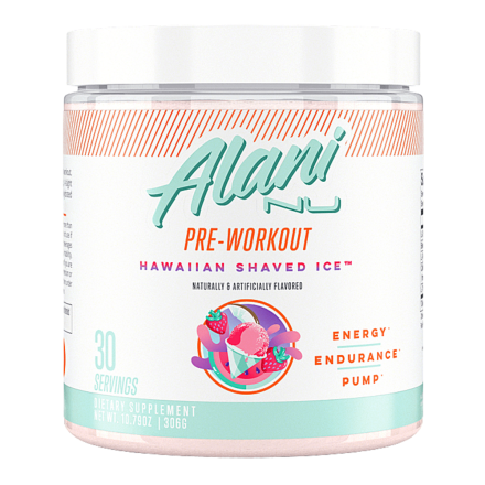 Front of Alani Nu Pre-Workout Hawaiian Shaved Ice, 30 Servings