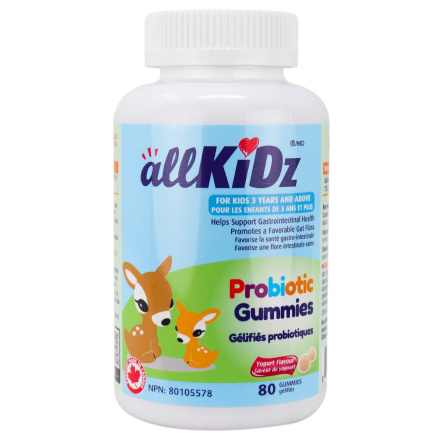 Front of allKiDz Probiotic Gummies Yogurt Flavour, 80 Gummies