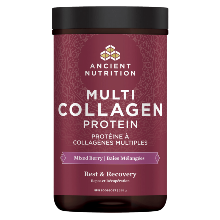 Front of Ancient Nutrition Multi Collagen Protein Rest & Recovery Mixed Berry, 298g