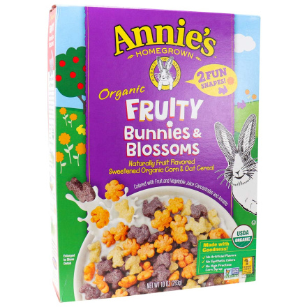 Front of Annie’s Homegrown Organic Fruity Bunnies & Blossoms Cereal, 283g