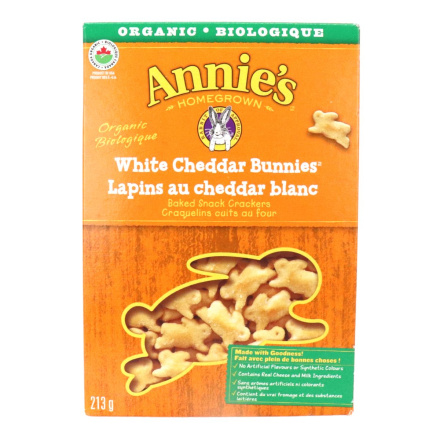 Front of Annie's Homegrown Organic Baked Crackers White Cheddar Bunnies