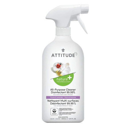 Front of ATTITUDE All Purpose Cleaner Disinfectant 99.9% Unscented, 800 mL