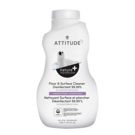 Front of ATTITUDE Floor Surfaces (Tiles and Wood) Cleaner Disinfectant 99.99% Thyme & Lavender, 1L