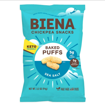 Front Of Biena Chickpea Snacks Keto Puffs Sea Salt, 91g