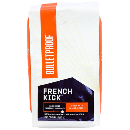 Front of Bulletproof French Kick Dark Roast Whole Bean Coffee, 340g