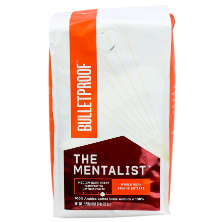 Front of Bulletproof The Mentalist Medium Dark Roast Whole Bean Coffee, 340g