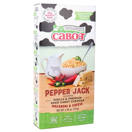 Front of Cabot Macaroni & Cheese Shells & Premium Aged Cheddar Pepper Jack, 177g