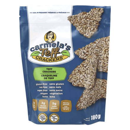 Front of Carmela's Teff Crackers