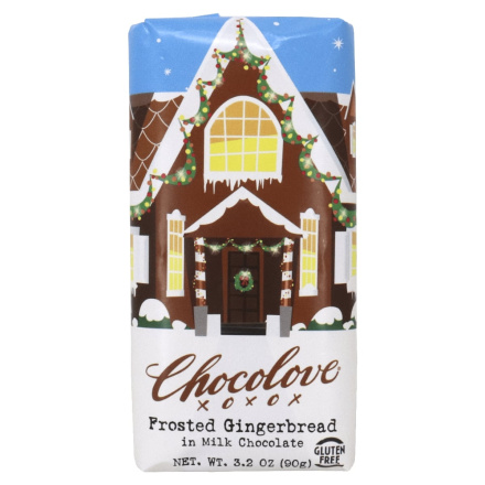 Front of Chocolove XO's Premium Milk Chocolate Frosted Gingerbread