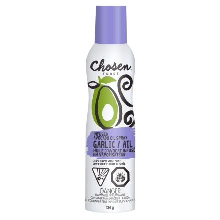 Front of Chosen Foods Garlic Avocado Oil Spray, 134g