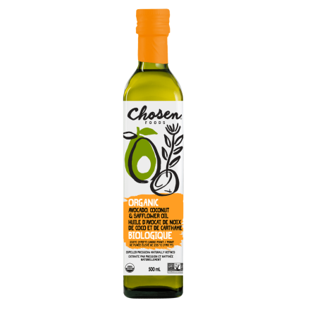 Front of Chosen Foods Organic Chosen Blend Cooking Oil, 500ml