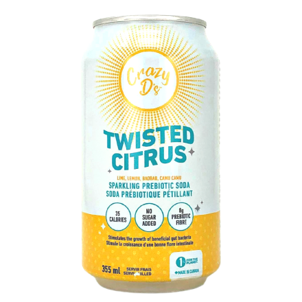 Front of Crazy D's Sparkling Prebiotic Soda Twist Citrus