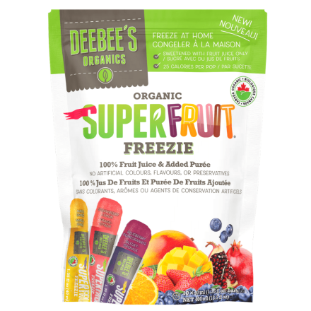 Front of Deebee's Organic Super Fruit Freezie Juice Bars, 10 Pops