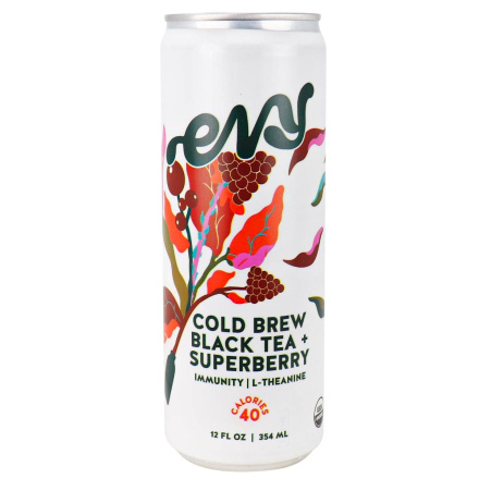 Front of Evy Tea Cold Brew Black Tea + Superberry Immunity, 354mL