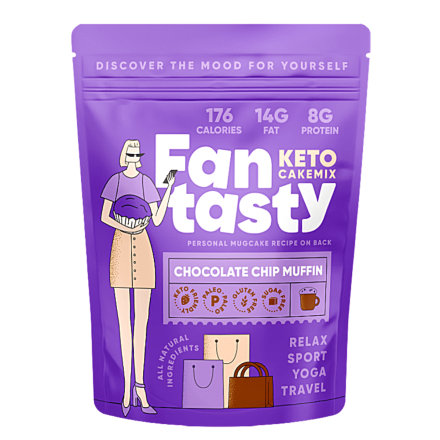 Front of FanTasty Keto Cake Mix Chocolate Chip Muffin, 270g