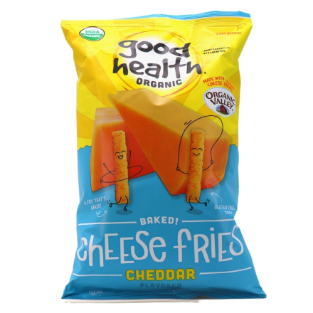 Front of Good Health Organic Baked Cheese Fries Cheddar, 155.9g