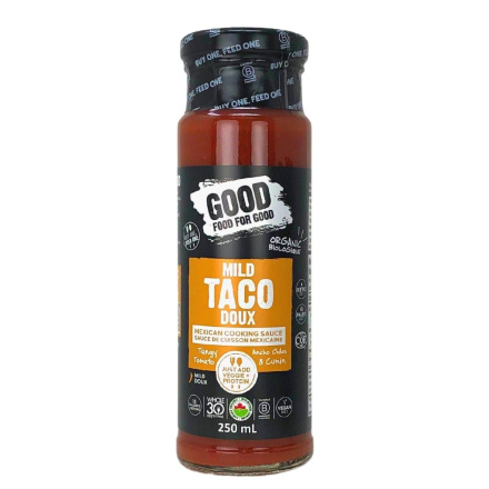 Front of Good Food For Good Organic Mild Taco Cooking Sauce