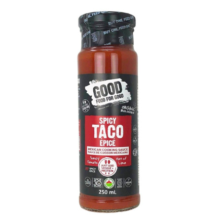 Front of Good Food For Good Organic Spicy Taco Cooking Sauce