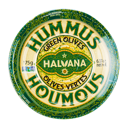 Front of Halvana Artisanal Hummus Green Olive, 175g